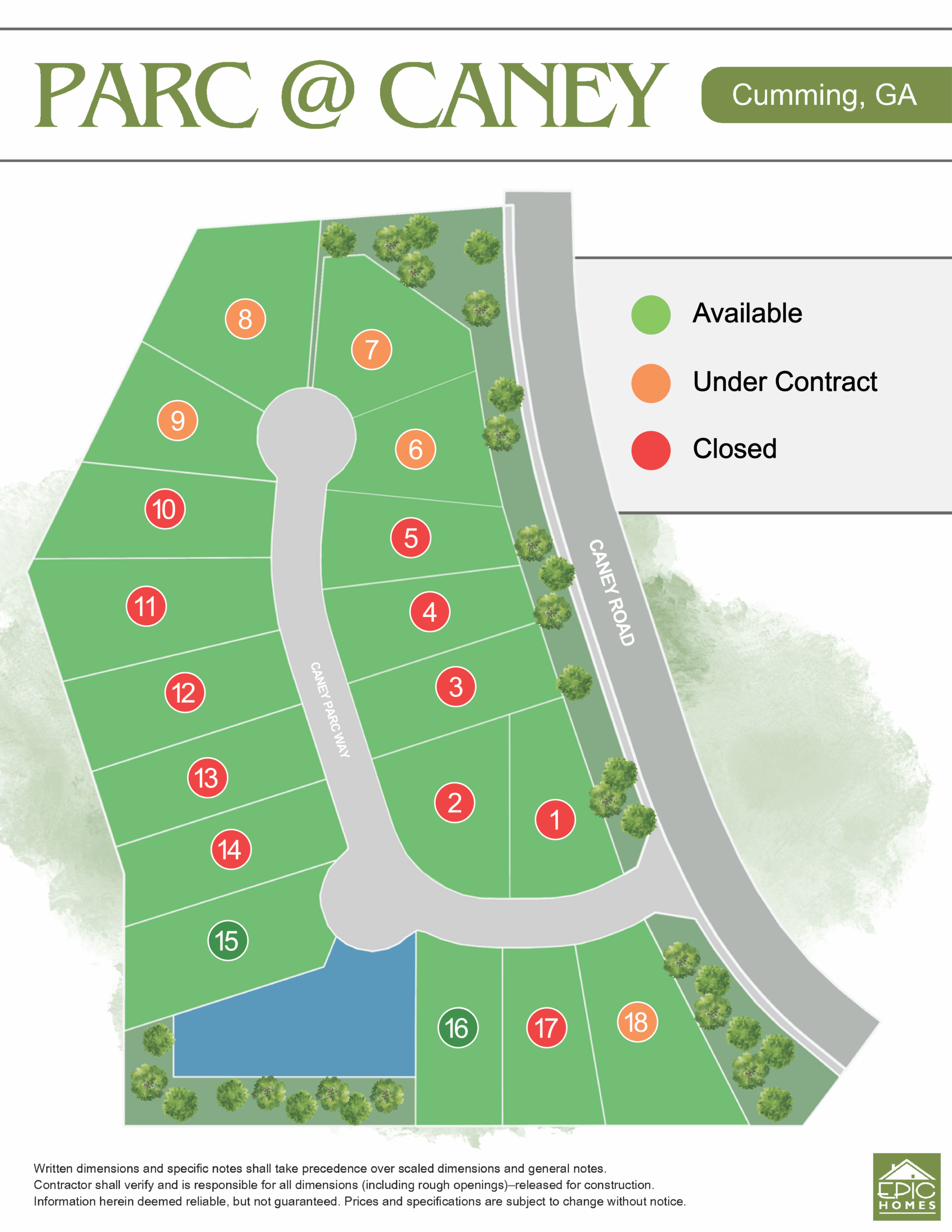 Parc at Caney Site Plan | Epic Homes | Cumming GA Homebuilder